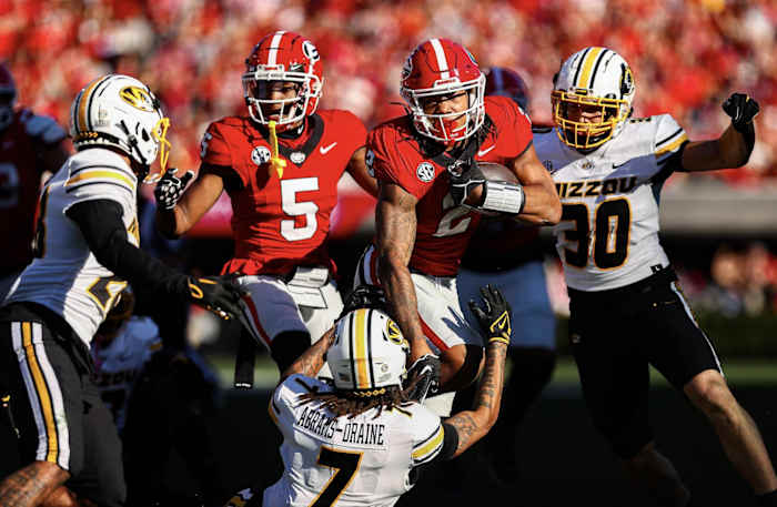 Georgia running back Kendall Milton (2) during Georgia’s game against Missouri on Dooley Field at Sanford Stadium in Athens, Ga., on Saturday, Nov. 4, 2023. (Tony Walsh/UGAAA)